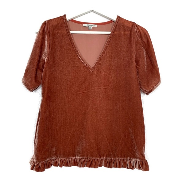 New Madewell Velvet Tulip-Sleeve Ruffle Top - Picture 8 of 8